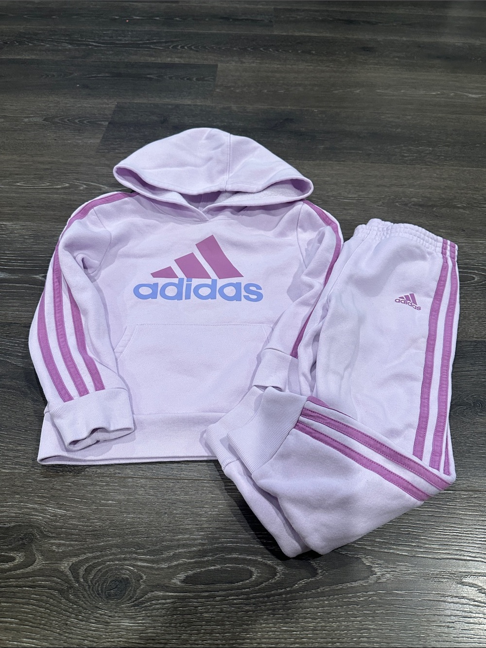 adidas Kids Lilac and Pink Hooded Sweatshirt with Matching Joggers